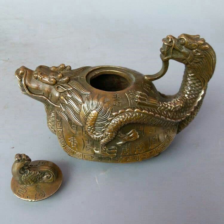 手作り鋳造  純銅  竜亀  急須  風水  茶器  置物91