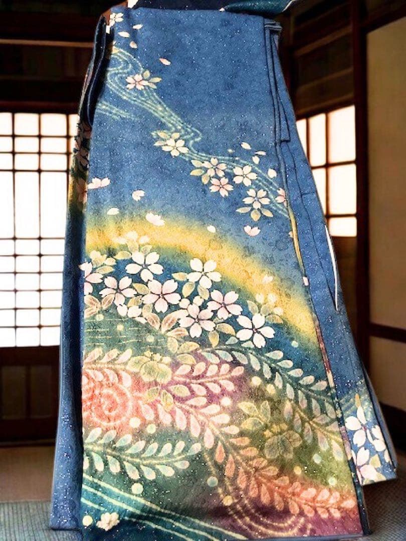♡ 未使用　振袖　桜流水につた　ブルー♡