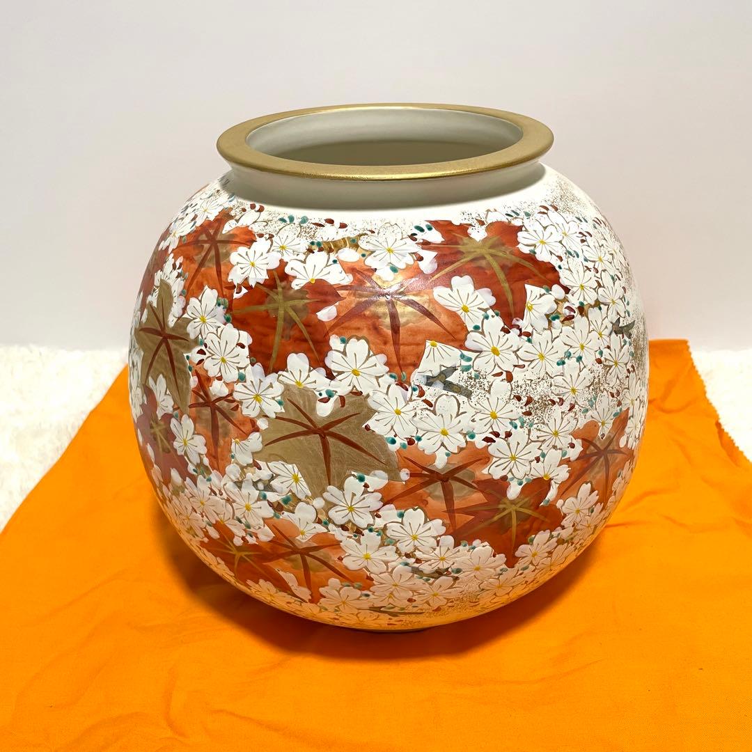 【美品】京 清水焼 斎藤雲楽作 雲錦 飾り壺&香炉セット 花瓶 京都 伝統工芸品