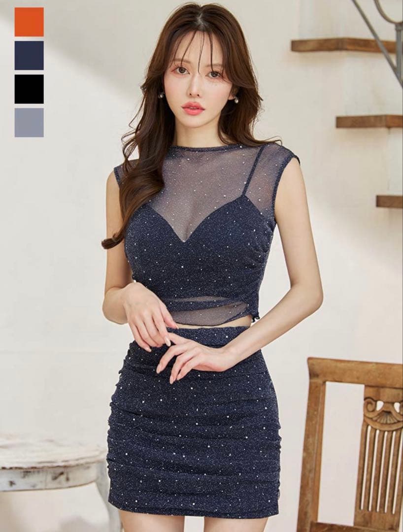 【Jewels】シアーラメビジューセットアップミニドレス Sサイズ