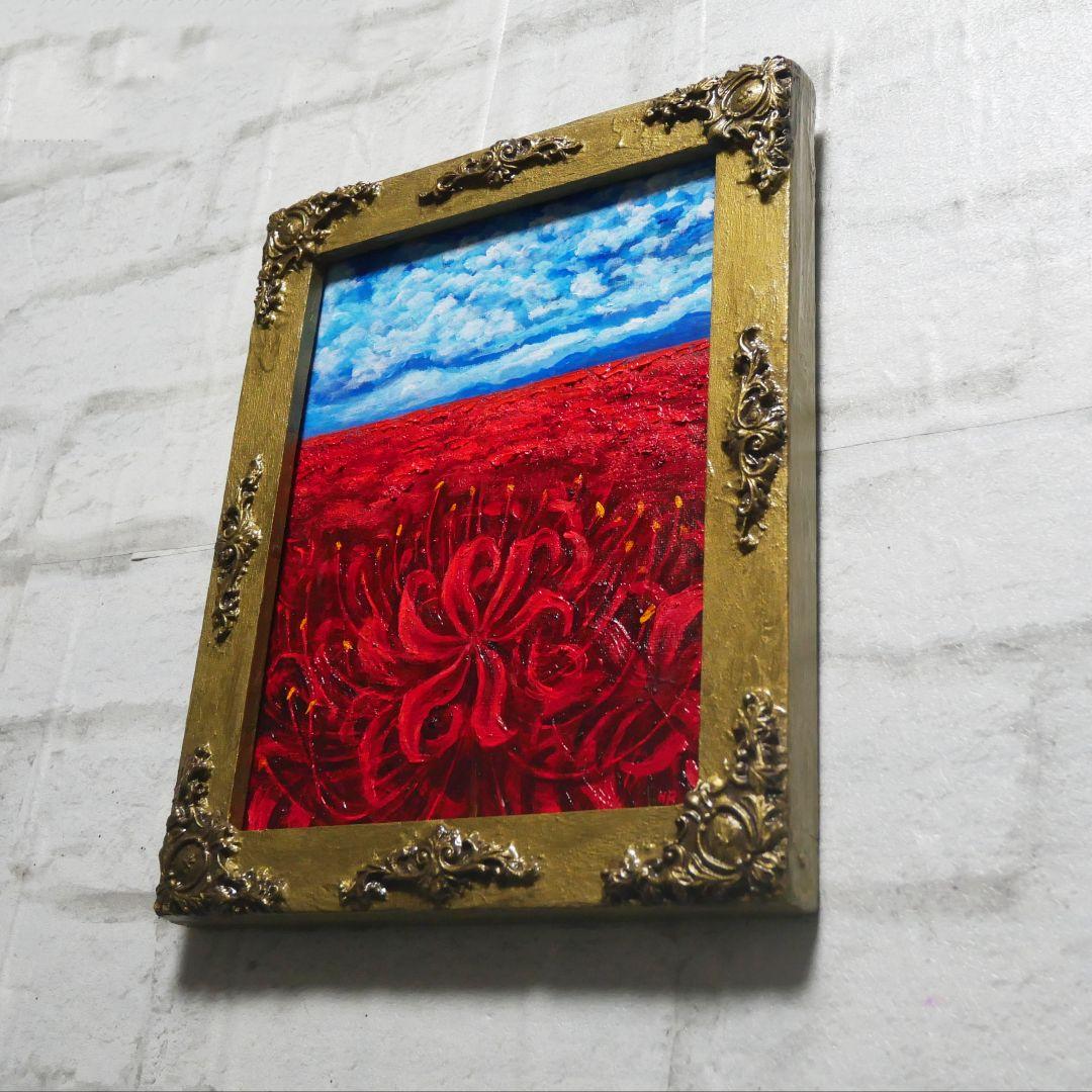 油絵 油彩 油彩画 絵 絵画【空と雲と、赤き彼岸花】