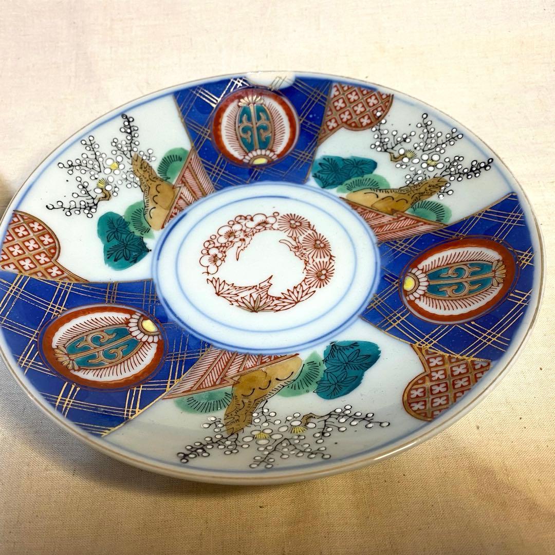 伊万里　古伊万里　中皿　色絵　金彩　松竹梅　２客