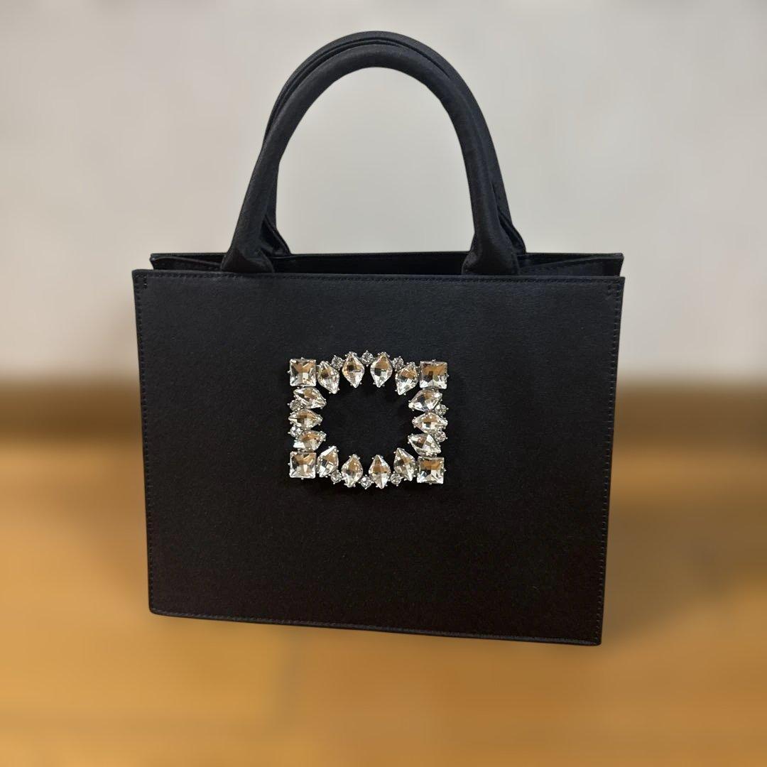 極美品✨シャルマントサック　ビジュー装飾付き　黒ハンドバッグ　パーティ入学式