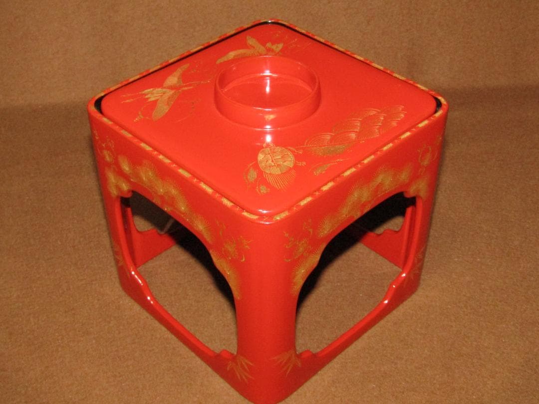 【輪島塗　松竹梅鶴亀　沈金蒔絵　屠蘇器揃】美品　正月道具