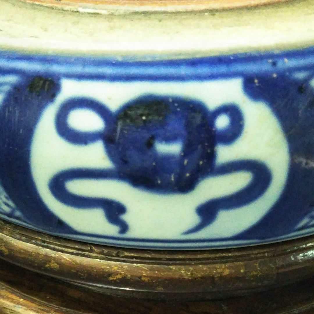 ※中国古美術/青花吉祥文円形硯/