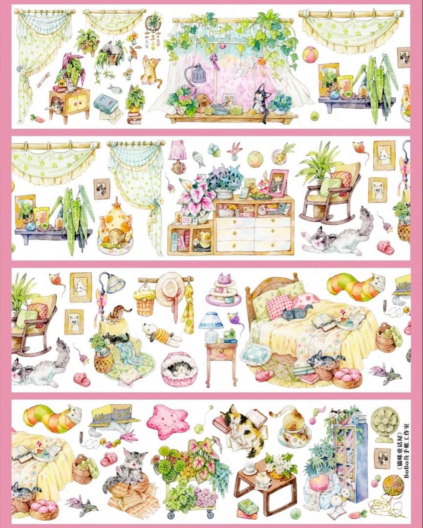 【8915】海外　マステ　5m巻　PETカッティングマスキングテープ　猫　家具