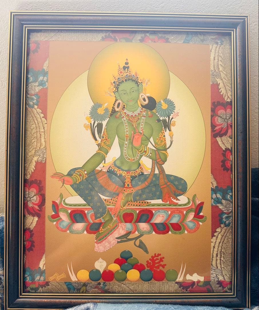 チベットタンカ　仏画　グリーンターラ