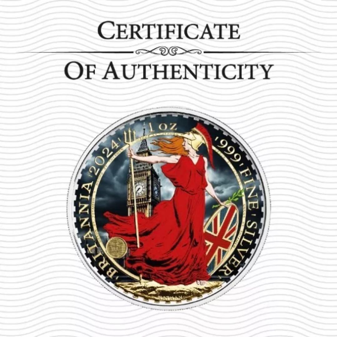 世界100枚限定 イギリス ブリタニア 銀貨 カラー ロンドンビッグベン 1oz