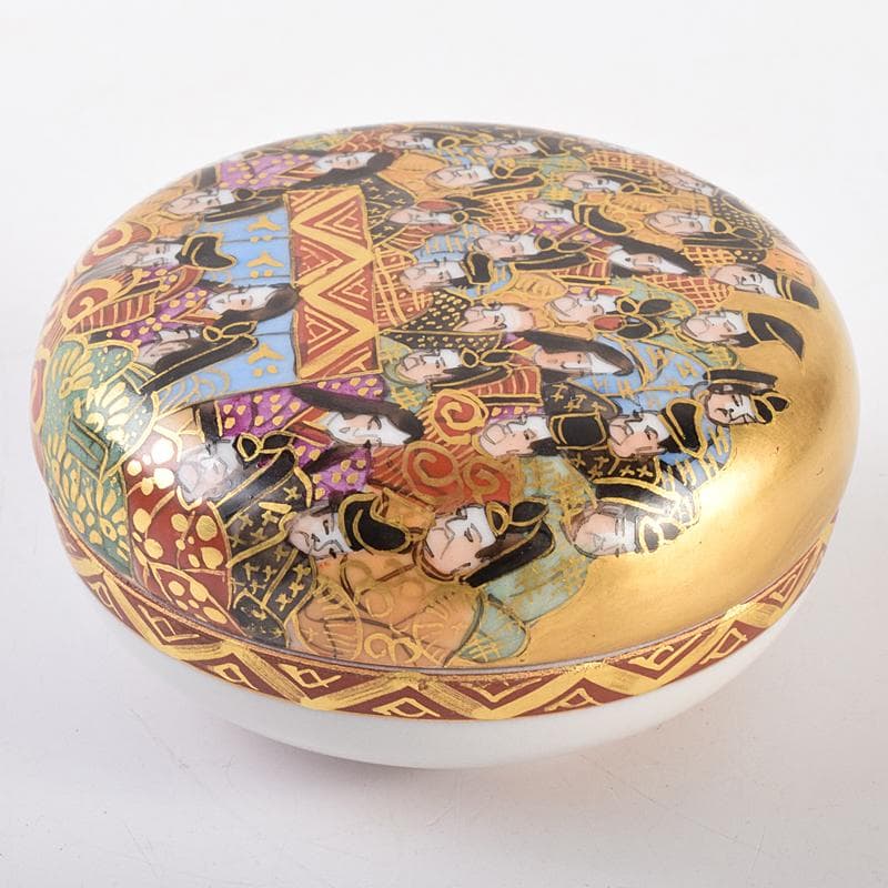 九谷焼　二代目　岳陽作　色絵金彩細字　三十六歌仙　香合　共箱　M　R7585