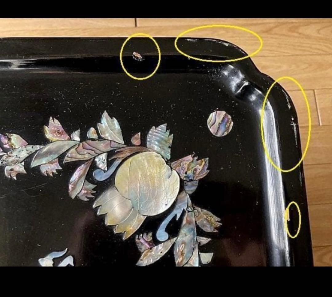 韓国美術 螺鈿細工 漆 /李朝膳 小盤 海州盤ローテーブル：花鳥画福喜囍