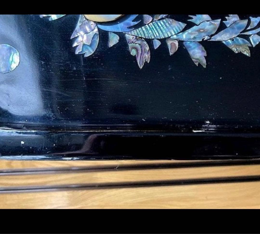 韓国美術 螺鈿細工 漆 /李朝膳 小盤 海州盤ローテーブル：花鳥画福喜囍