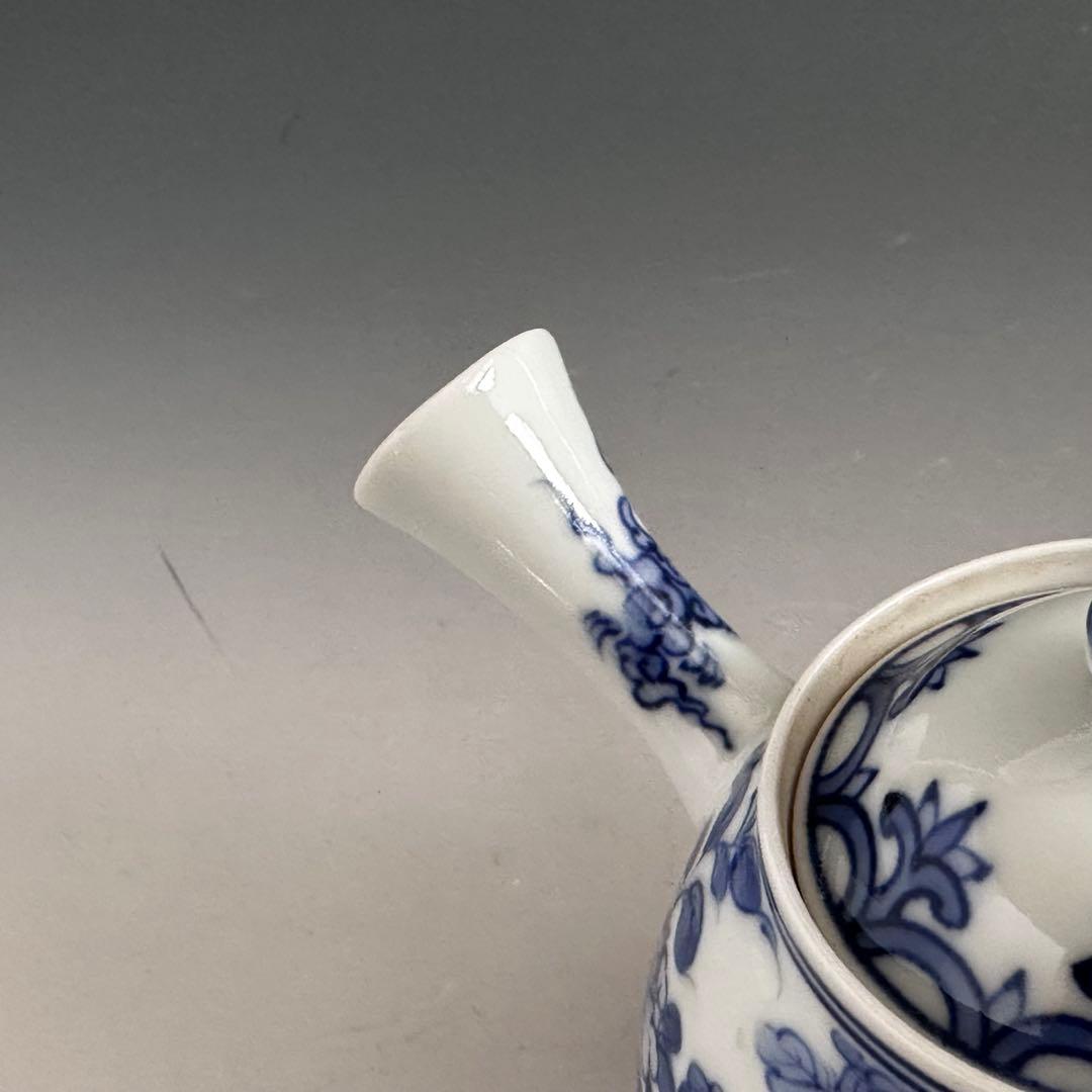 煎茶道具　染付　青華花弁瑞鳥紋　茶瓶　急須　三浦篤　二代三浦竹軒　共箱　茶器