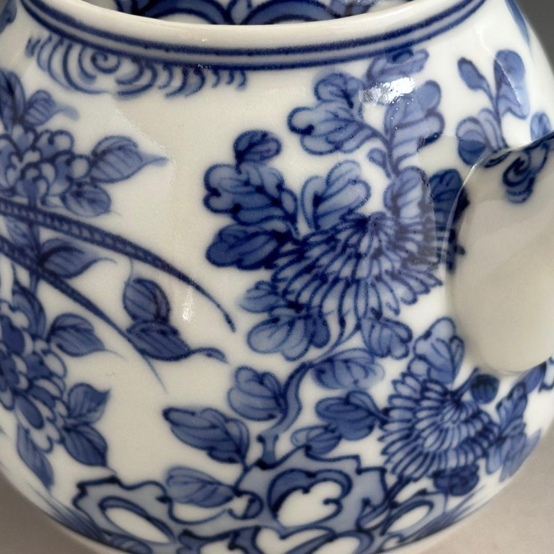 煎茶道具　染付　青華花弁瑞鳥紋　茶瓶　急須　三浦篤　二代三浦竹軒　共箱　茶器