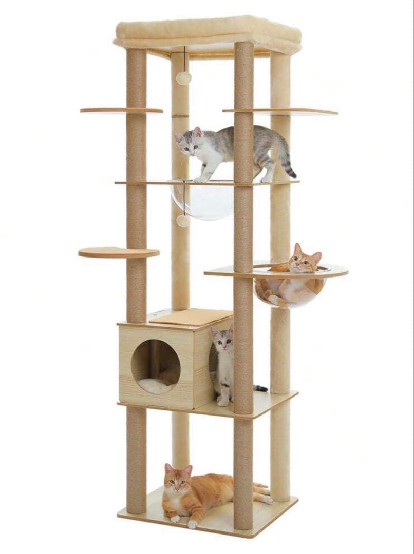 木目調 大型猫用キャットタワー 高さ180cm