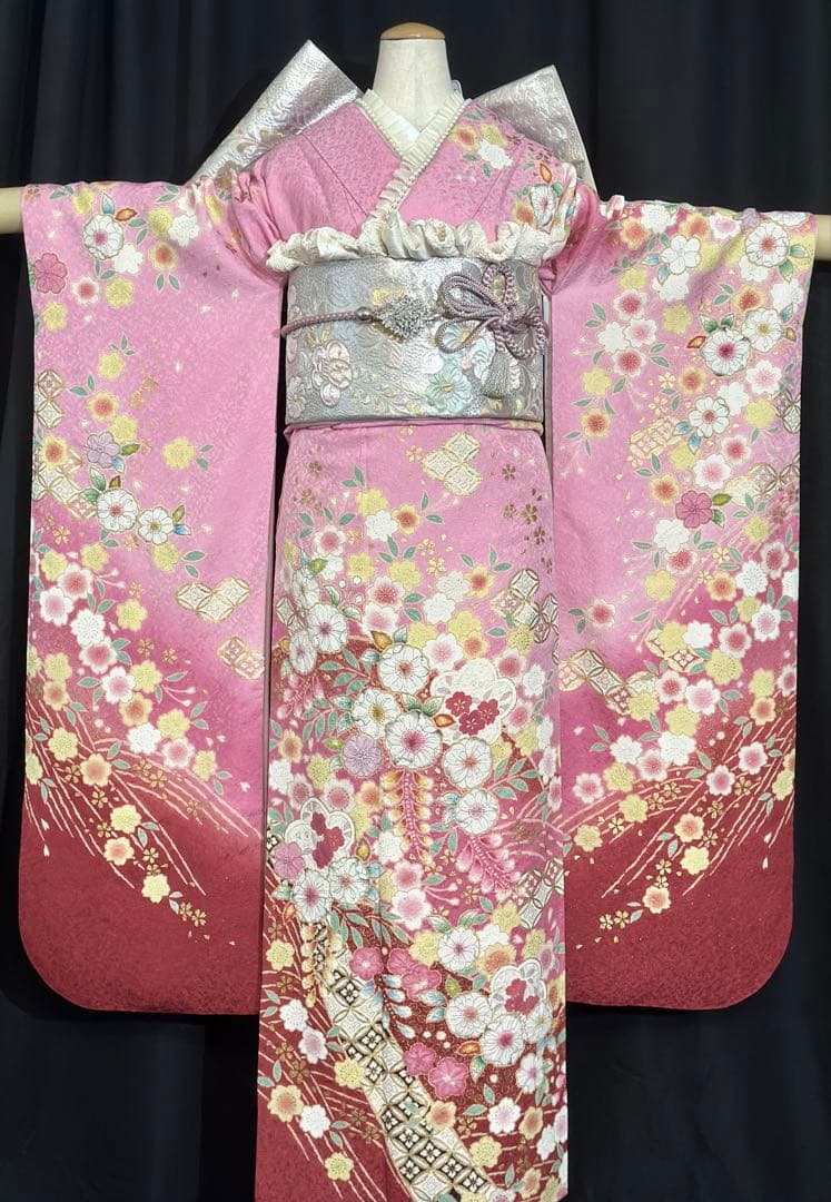 ピンク花柄振袖 フルセット