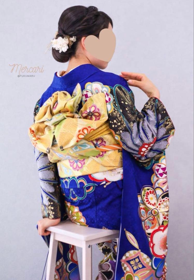 【h】 人気カラー✨　ブルー　振袖　成人式　フルセット