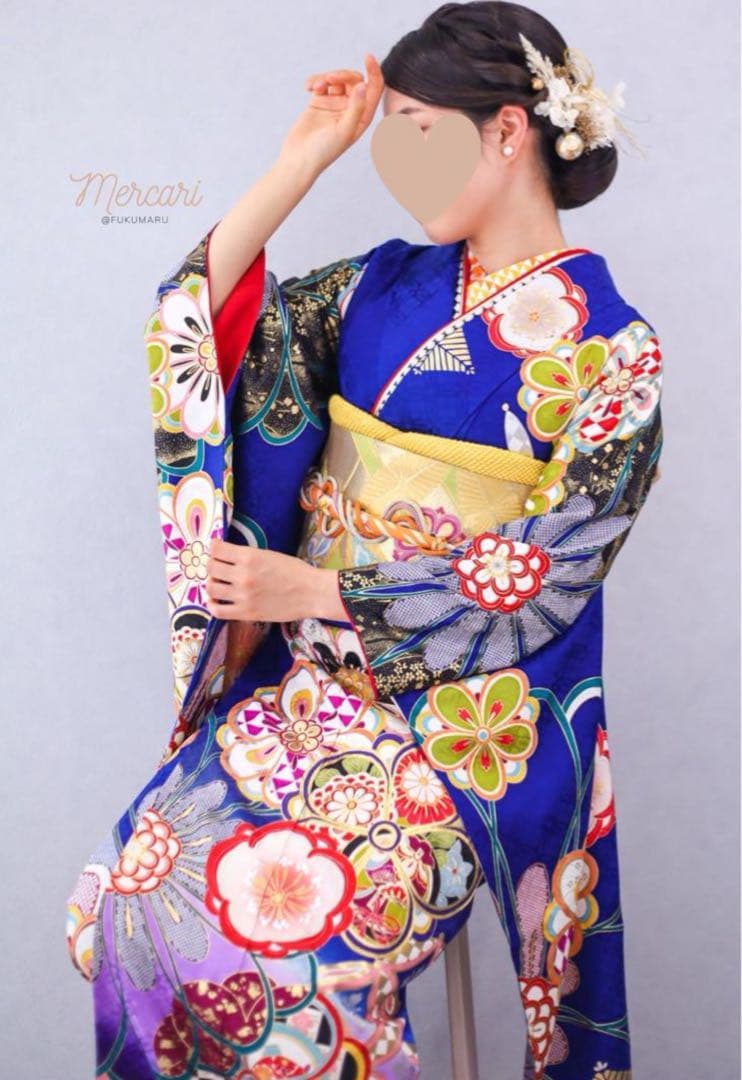 【h】 人気カラー✨　ブルー　振袖　成人式　フルセット