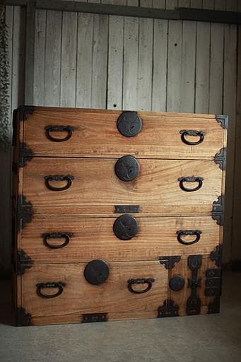 味のある丸金具時代箪笥　桐箪笥　抽斗2段　タンス　収納　古家具　古民家　時代家具