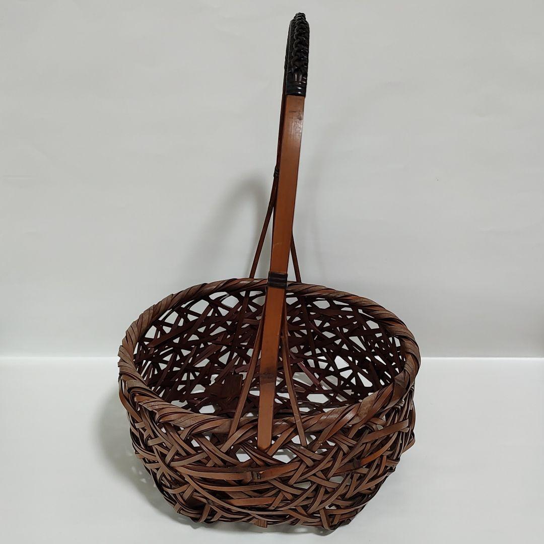 銘入り　竹真斉　竹製手つき籠