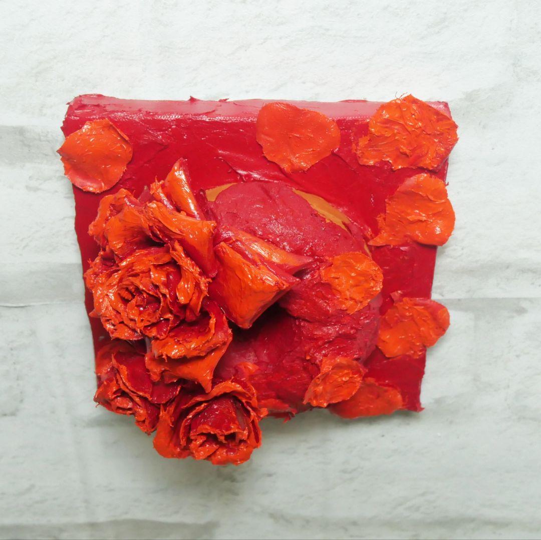 油絵 油彩 絵画 立体アート【薔薇のドーナツ】