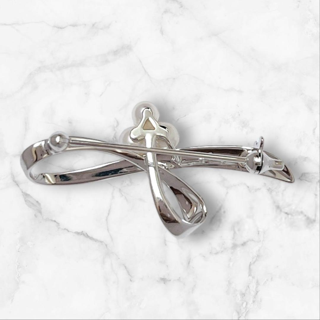 【未使用】MIKIMOTO パールブローチ あこや真珠 リボンモチーフ 刻印あり