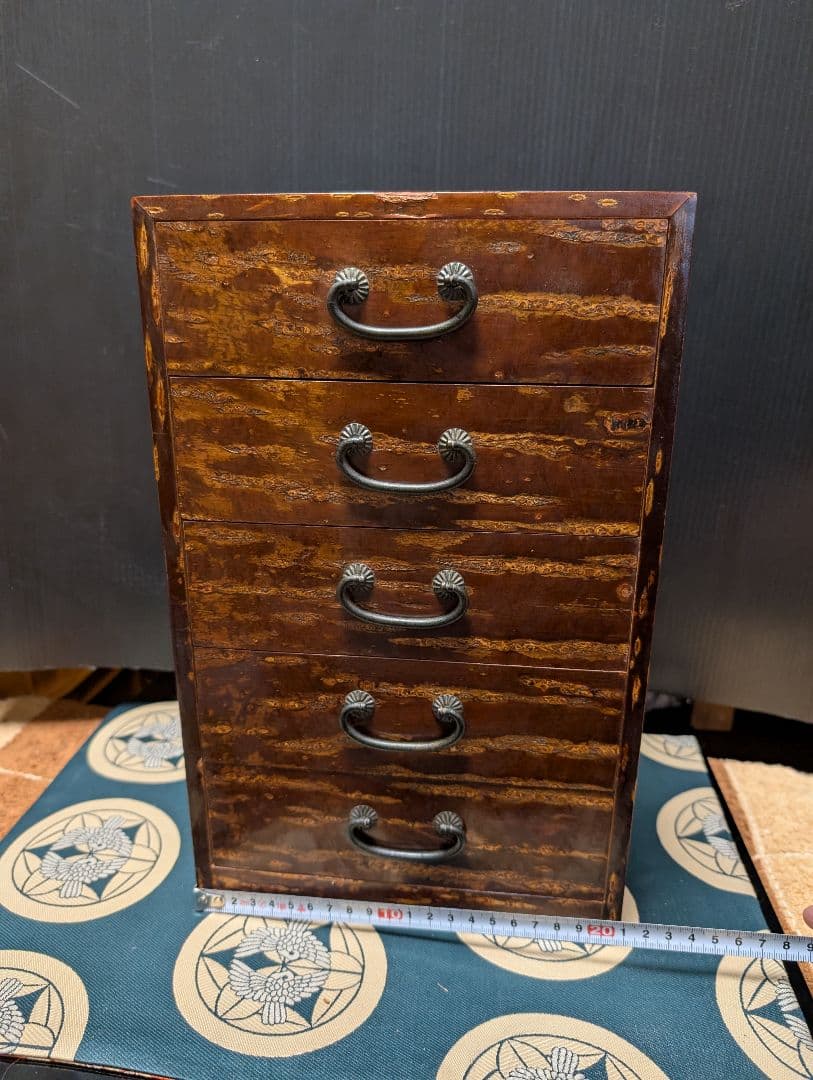 桜皮細工木製引き出し式タンス 4段