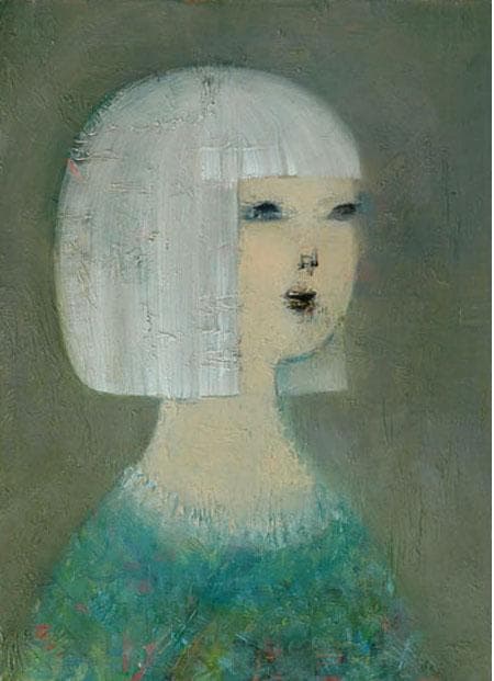 油絵 菅家令子 絵 絵画インテリア額付(青緑＋金色の枠) F4-071112女性