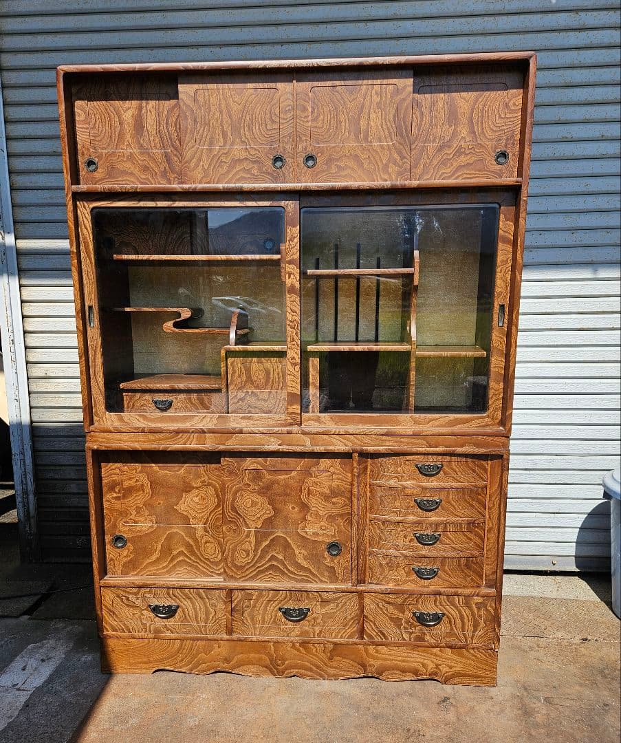 美しい杢目の茶箪笥 桐 水屋箪笥 木製 和家具 和モダン 昭和レトロ 古民家