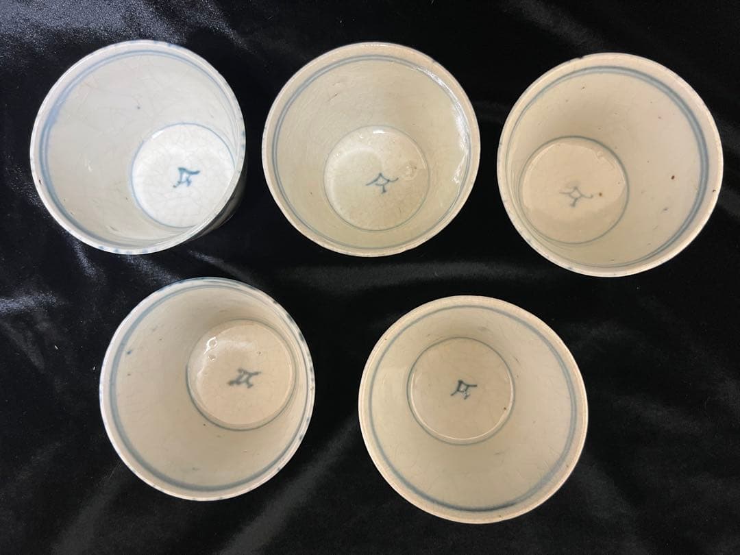 希少江戸時代末期~伊万里 染付 そば猪口 蕎麦猪口ぐい呑 口径8.5x6cm五客