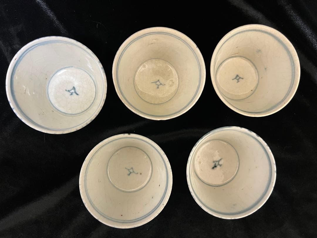 希少江戸時代末期~伊万里 染付 そば猪口 蕎麦猪口ぐい呑 口径8.5x6cm五客