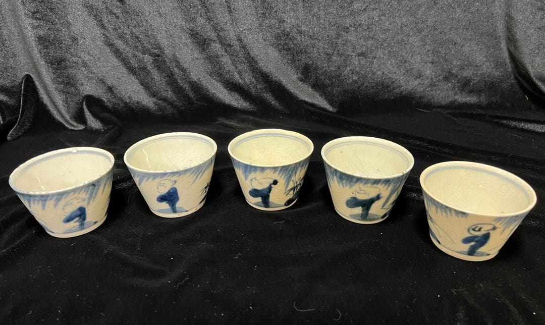 希少江戸時代末期~伊万里 染付 そば猪口 蕎麦猪口ぐい呑 口径8.5x6cm五客