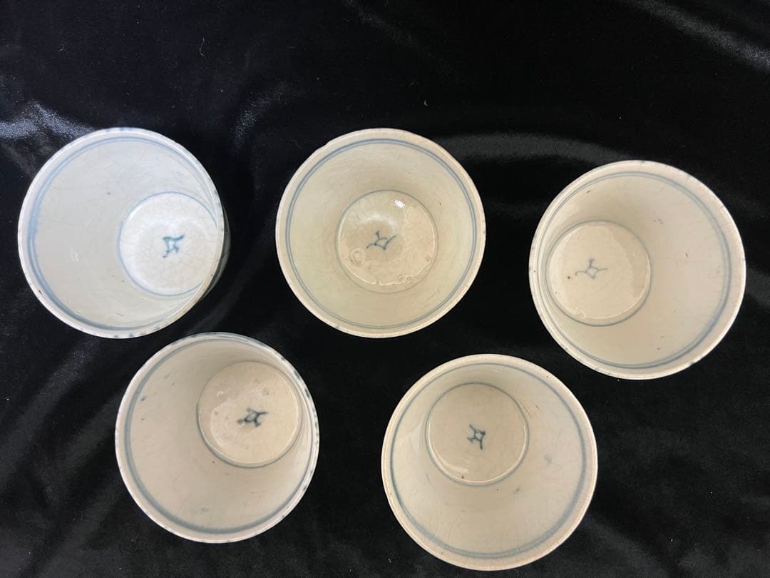 希少江戸時代末期~伊万里 染付 そば猪口 蕎麦猪口ぐい呑 口径8.5x6cm五客