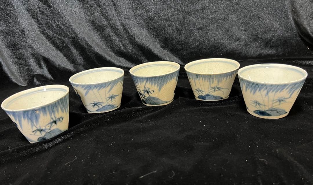 希少江戸時代末期~伊万里 染付 そば猪口 蕎麦猪口ぐい呑 口径8.5x6cm五客