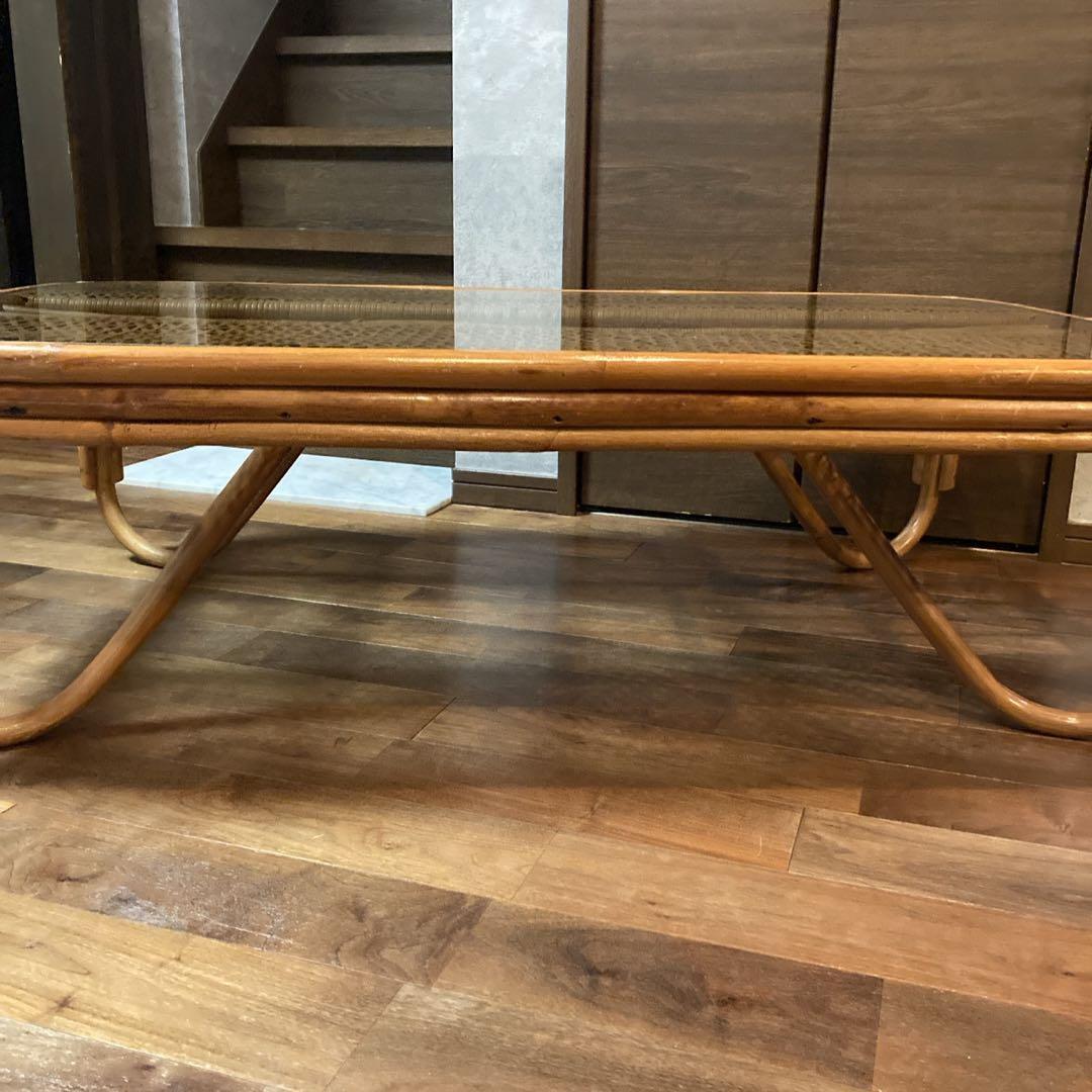 美品✨　籐 ラタン ガラスローテーブル センターテーブル 古民家 古家具