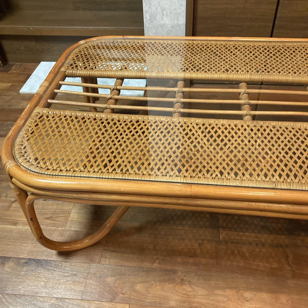 美品✨　籐 ラタン ガラスローテーブル センターテーブル 古民家 古家具