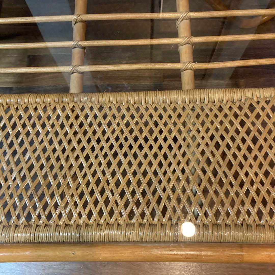 美品✨　籐 ラタン ガラスローテーブル センターテーブル 古民家 古家具