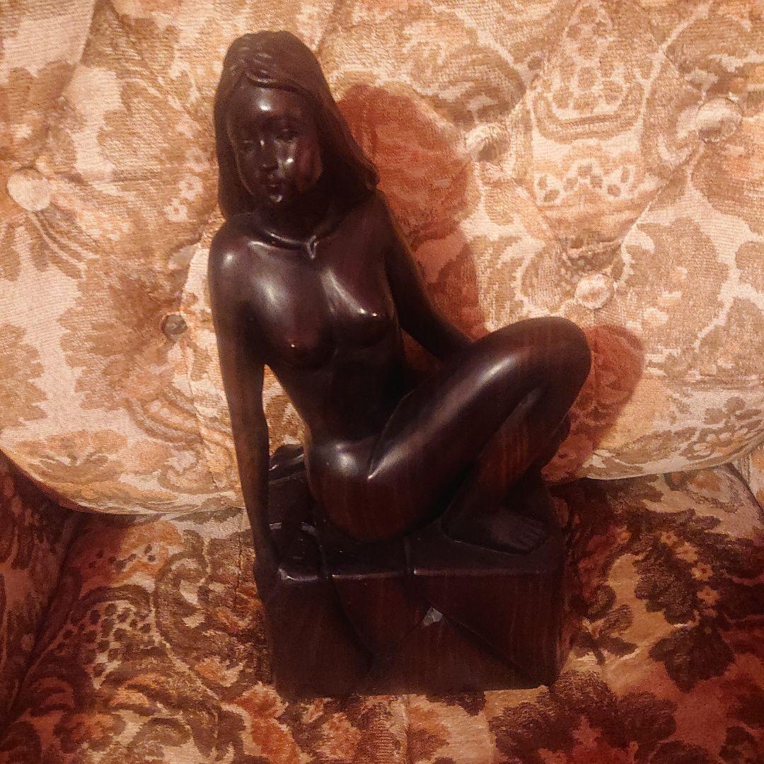 木製女性像 彫刻 ダークブラウンアンティーク