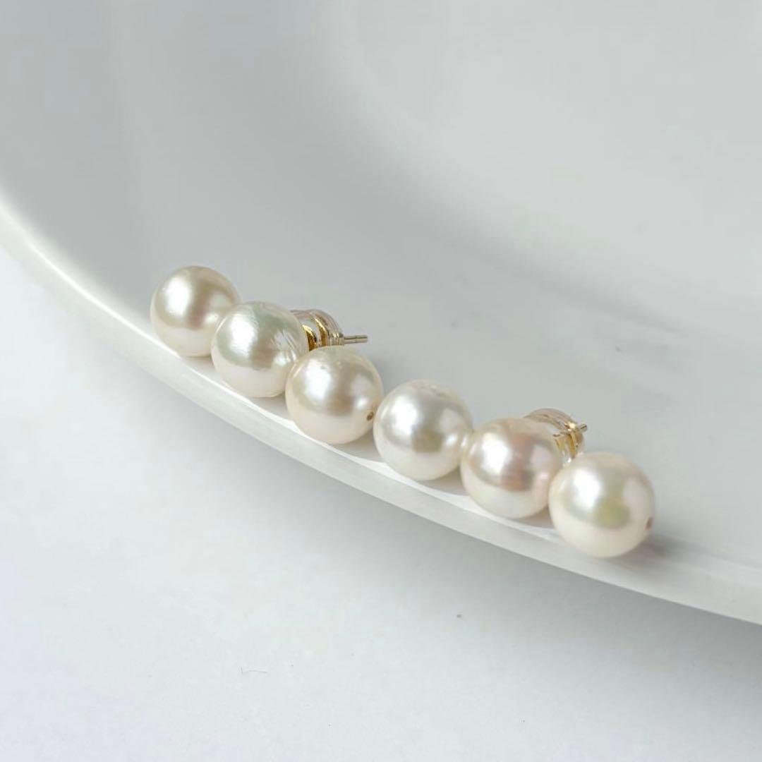 ハム様☆ あこや真珠３連ピアス&あこやベビーパールリング　　２点
