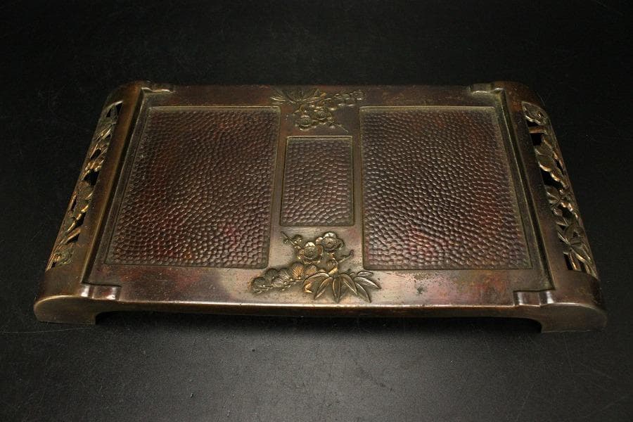 煙草盆 草花鳥文様 銅(メ1776)