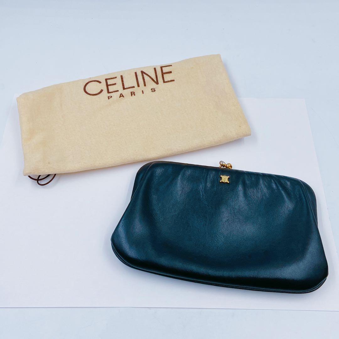 9FM87 CELINE セリーヌ がま口 ショルダーバッグ トリオンフ 黒