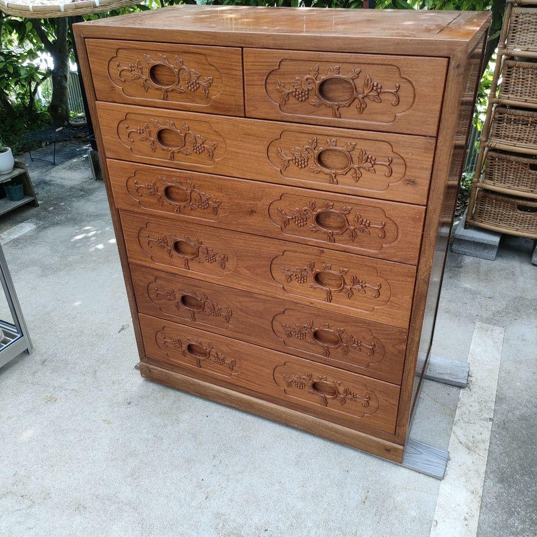 花梨？総無垢材。木製6段引き出し箪笥