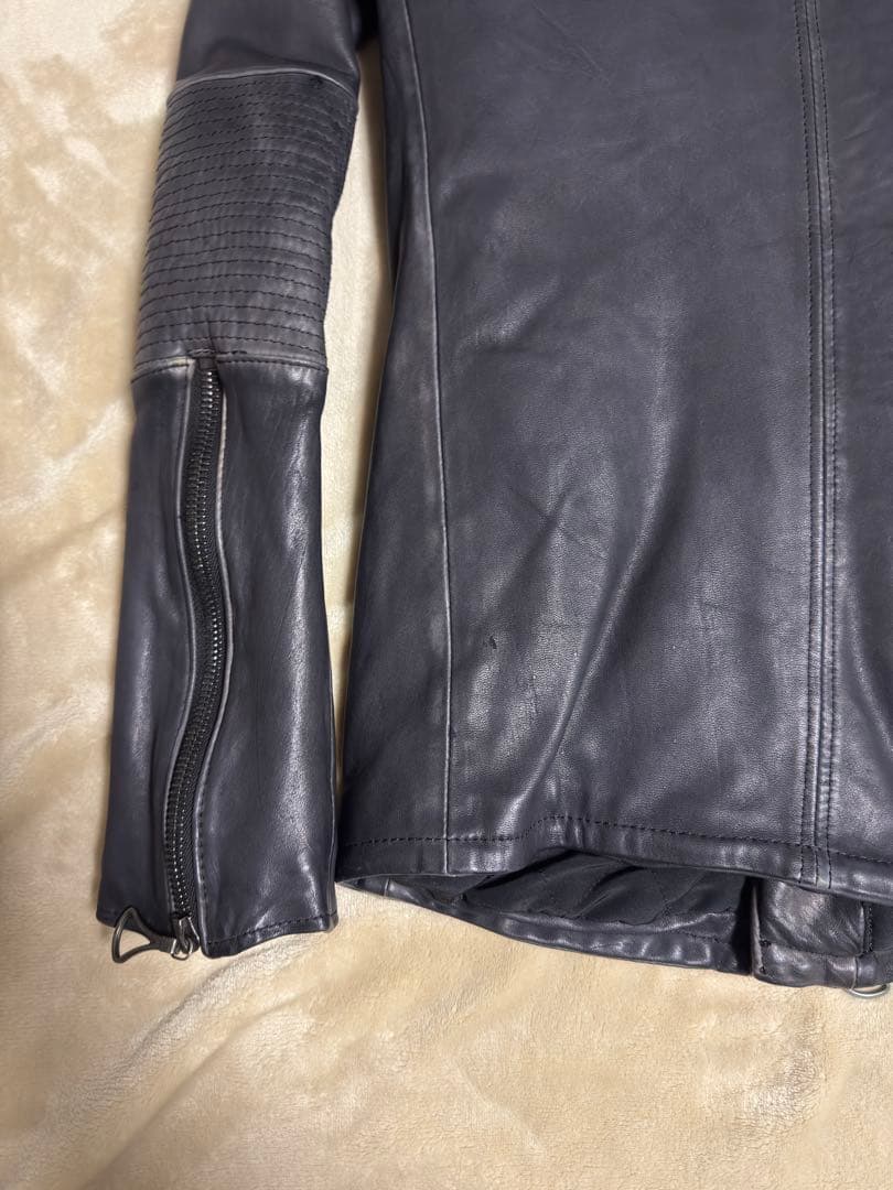 オ*ニ様 CHARMCULT ファー付き ホースレザーシングルライダースジャケッ