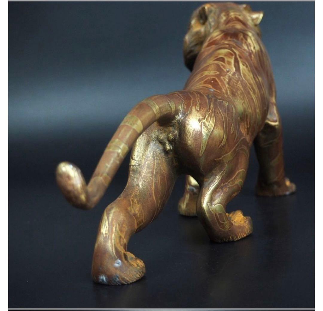 ヴォルテックス【フォロー割】送料無料　時代物 銅製　 リアル虎置物　玉眼