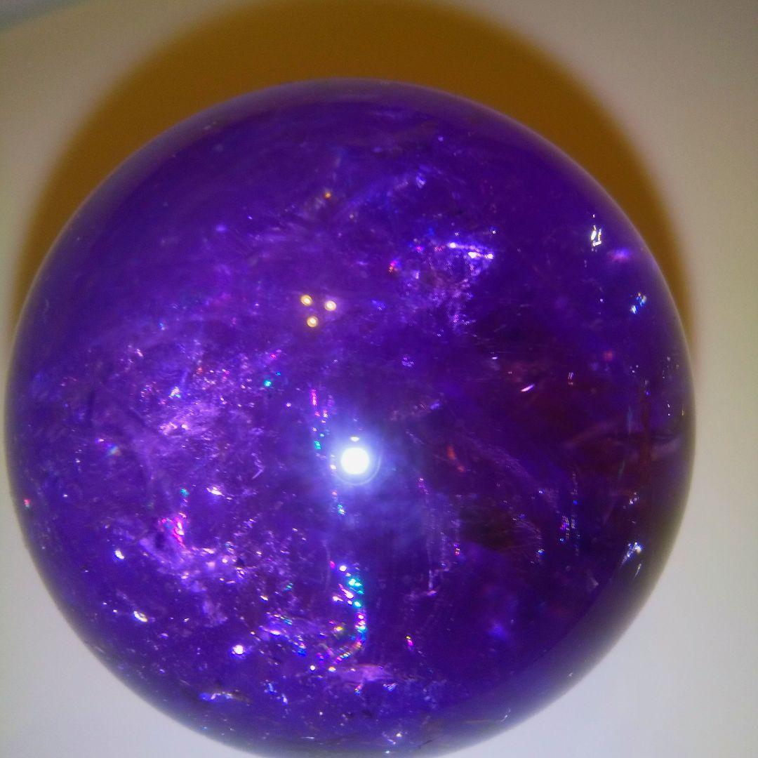セール　アメトリン スフィア 丸玉 虹入り クリスタルガラス台座付き