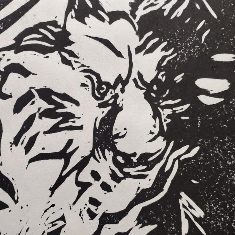 ☆ 大島 龍 ☆「オオカミ（仮題）」木版画　1992年制作　MO判　未使用額！