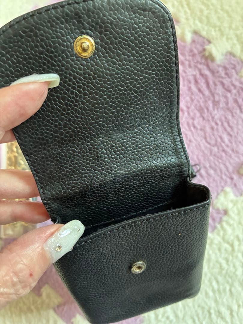CHANEL ブラックレザーポーチ シガレットケース チェーン付き