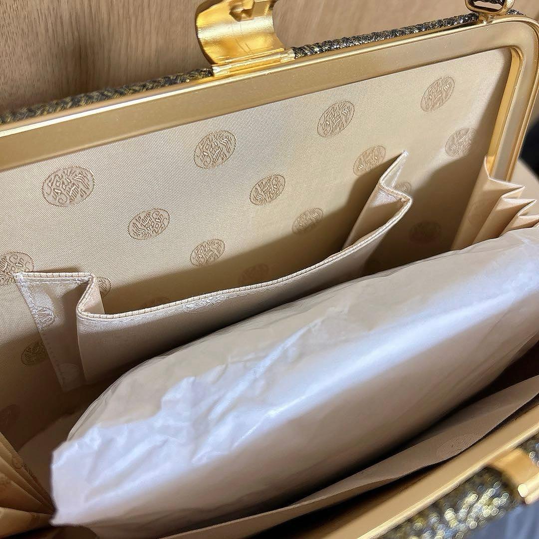 神田胡蝶　和装バッグ　フォーマル　組み織　正絹　金糸　ブラック　ゴールド