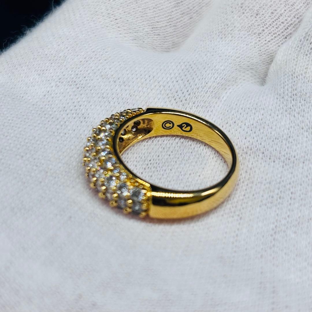 スワロフスキー ハーフパヴェ リング ゴールド シルバー 2点セット 55号