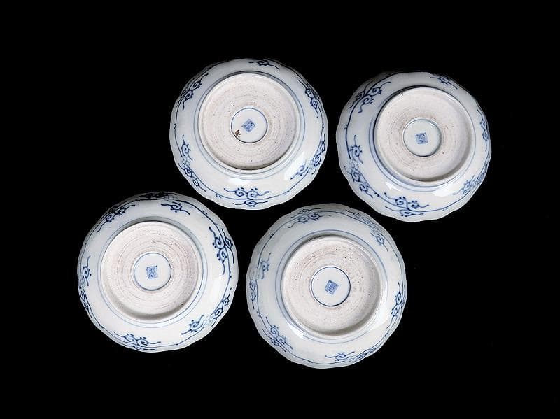 古伊万里　染錦　菖蒲に菊の図　４寸半皿　４客　D869AS-BXp