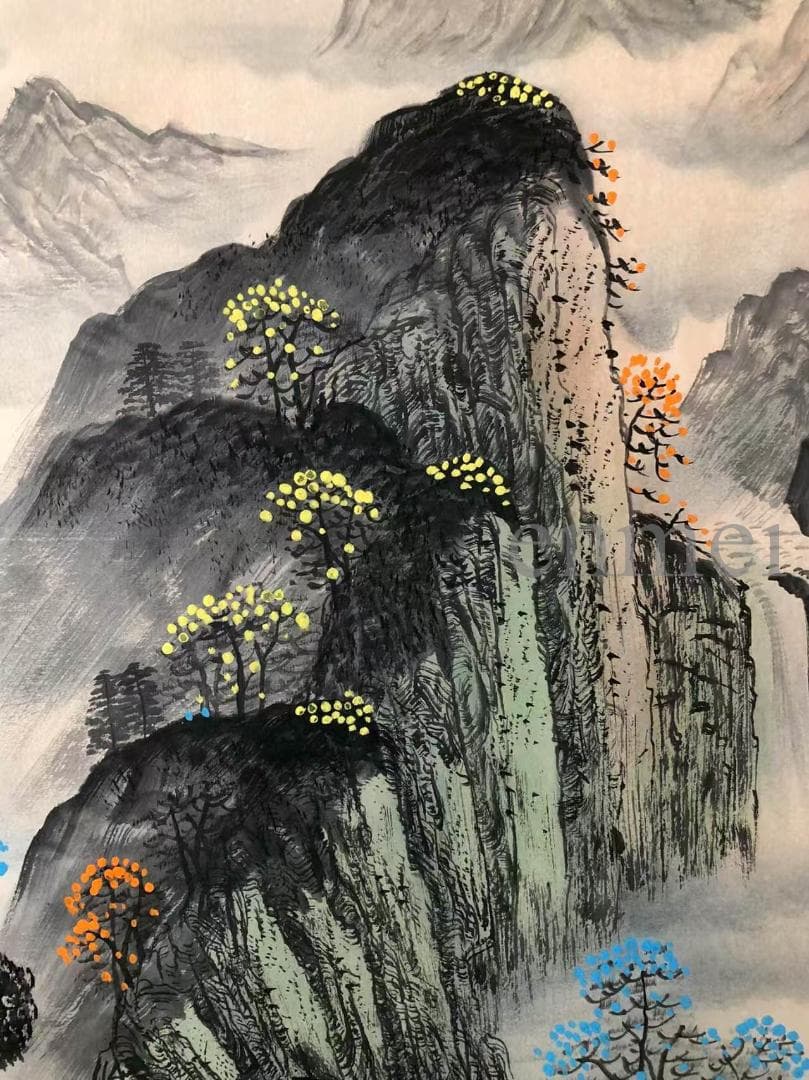 中国古美術・白雪石款・仙縁福地・四尺横幅掛軸・純手描き・文房置物・水墨画・宣紙